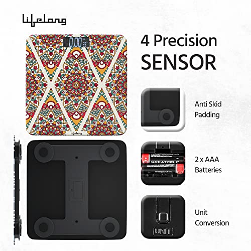 Image of Lifelong Bloom LLWS54 Body Weighing Scale (Indian Cultural Series - Rajasthan Rural)|Digital Weight Machine for Body Weight|Thick Tempered Glass with LCD Display|Bathroom Weighing Scale (Multicolor)