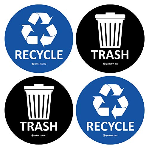 recycle sticker for trash can - IGNIXIA (Pack of 4 Recycle & Trash Stickers Combo Indoor & Outdoor Trash Bin Decals Recycle & Trash Symbols Sticker 4 X 4 Inches Self Adhesive Peel & Stick (Blue and Black)