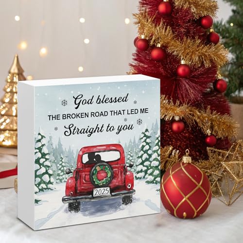 Image of Couple Christmas Decor, Anniversary Wedding Gifts for Boyfriend Girlfriend Husband Wife, Seasonal Christmas Holiday Home Office Decorations for Desk Table Shelf 5 X 5 Inches
