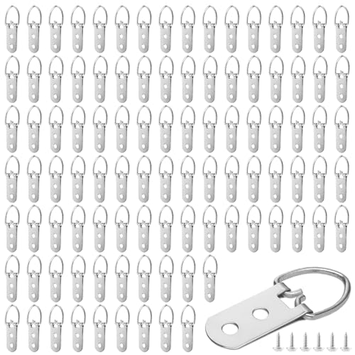 Image of 100 PCS Heavy Duty D Ring Picture Hangers with 400 PCS Screws, Double Hole D Hooks for Picture Hanging, Durable D Ring Hangers for Hanging Picture Frames, Mirrors, Picture