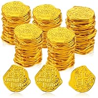 Lusofie 100 Stück Goldmünzen Piratenmünze Plastikmünzreplik Spanische Dublonen Piratenschatz Piratenparty Dekorationen Goldtaler Halloween Abenteuer Themenveranstaltungen Piraten