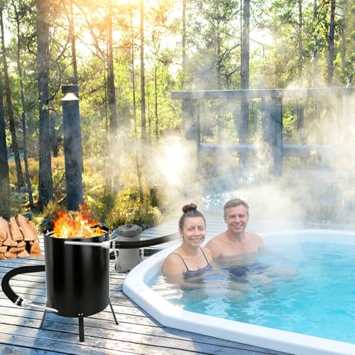 Miniatura 9 de Peilu Barril De Fuego Con Espiral De Calefacción, Diámetro De 32 Mm Diámetro De 38 Mm, Estera Ignífuga Y Bandeja Colectora, Color Negro, Ducha De Jardín, Calefacción, Piscina, Calentador De Piscina