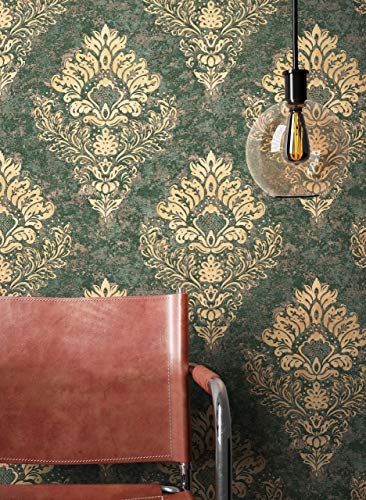NEWROOM Tapete Grün Vliestapete Ornament - Barocktapete Barock Beige Gold...