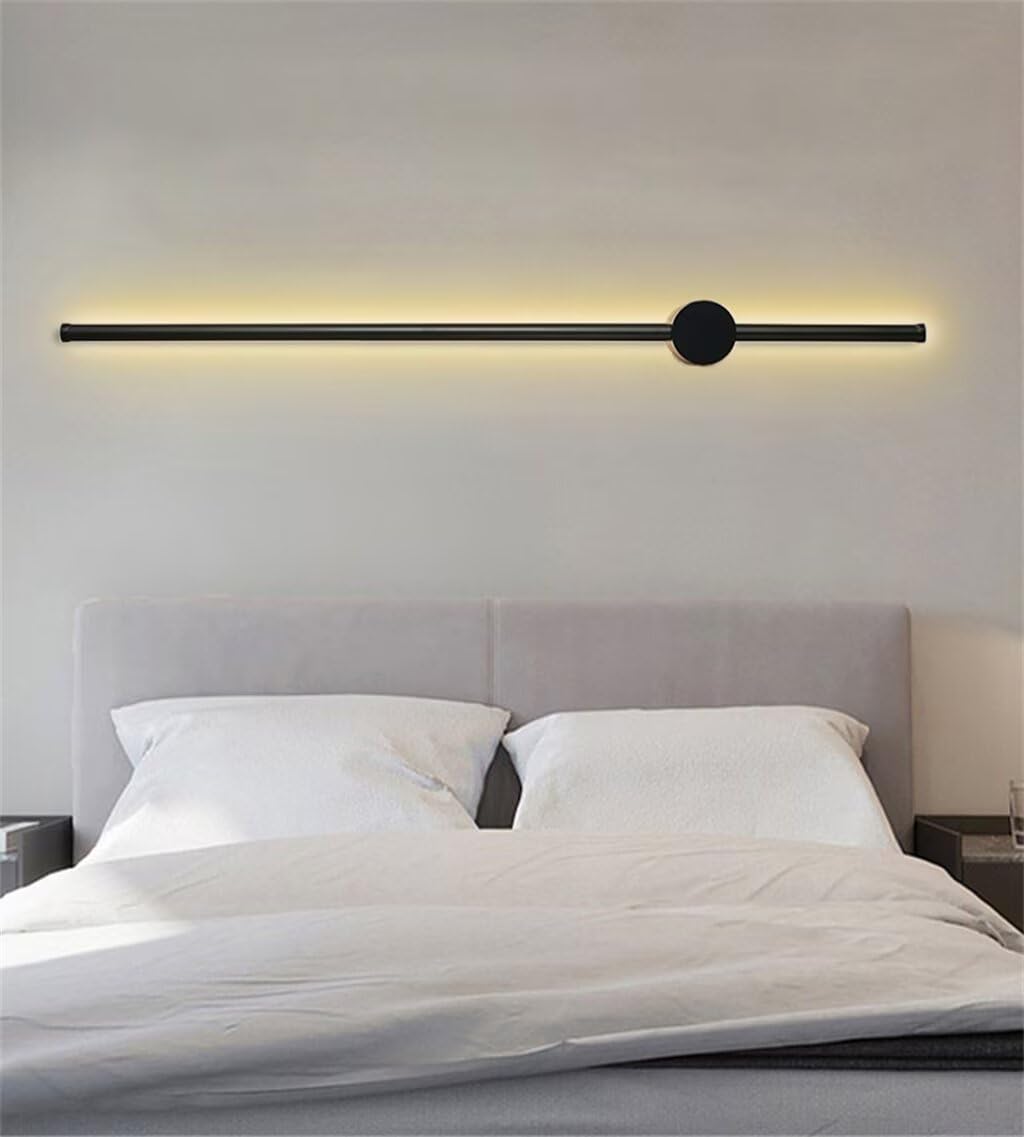 DESHOME Lineare Wandleuchte 120cm Lang Indirekte Wandbeleuchtung Innen Schwarz LED Modern Dimmbar Wandlampe Wohnzimmer 360° Drehbare Flurlampe für Schlafzimmer Bett Flur Treppenhaus