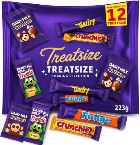 Image of Family Treatsize Sharing Selection Chocolate Bag 223g - Assorted Treatsize Chocolates for Sharing Halloween, Christmas Celebrations & Family - Twirl & Crunchie, Freddo & Fudge, Dairy Milk Buttons