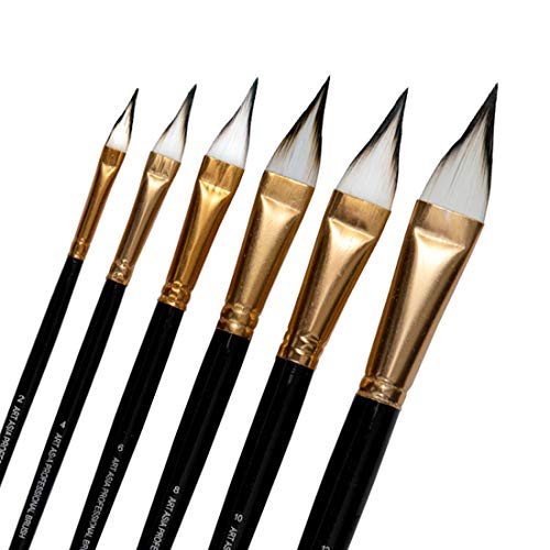 Image of Art Asia Cat's Tongue 6 pc Synthetic White Hair Brushes Set for Acrylic, Watercolor and Gouache Painting(Wood)