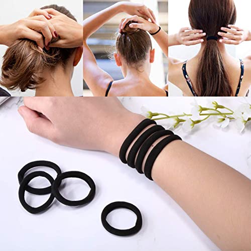 ILamourCar Hair Bands for Women, 50 Pcs Thick Seamless Hair Ties No Damage, Black Hair Bobbles for Women Men Girl, Strong Elastic Ponytail Holders Hair Accessories (Black) - Image 5