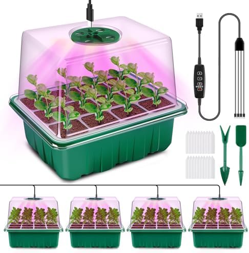 YAUNGEL Seed Starter Tray with Grow Light, 4 Pack Seed Starter Ki...