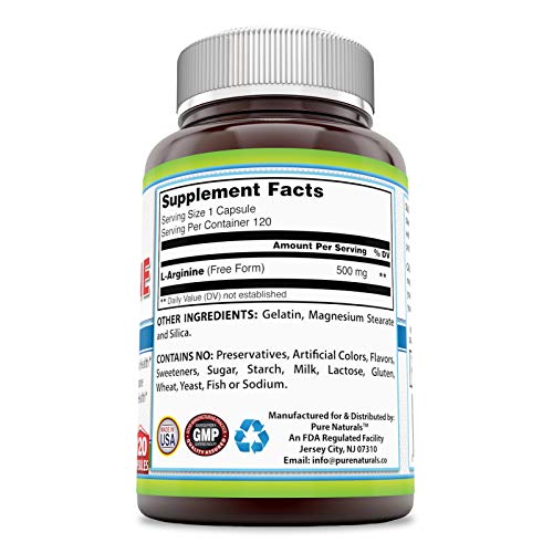 Pure Naturals L-Arginine 500 Mg Capsules, Supports Cardiovascular Health, Supports Healthy Immune Function & Hormone Health, Promotes Healthy Circulation (120) #TOP1