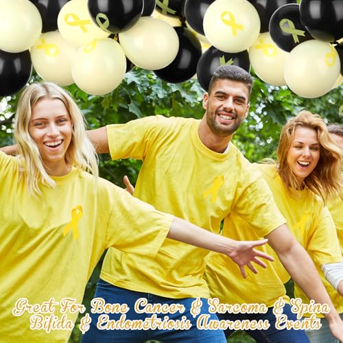 Image of Hungdao 100 Pcs Yellow Ribbon Awareness Balloons Childhood Cancer Survivor Balloons Decorations Cancer Free Decorations for for Society Events Groups Fundraisers Party Supplies