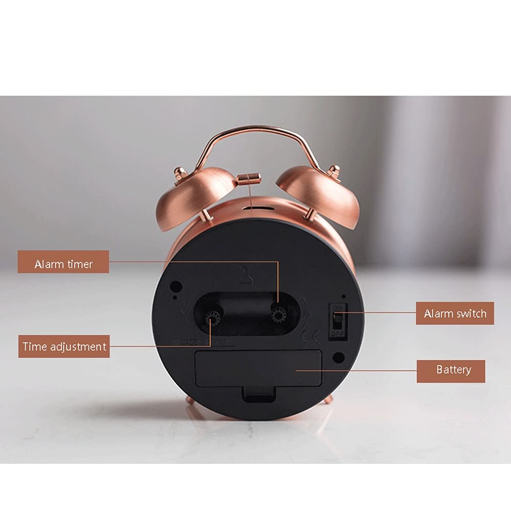 Budzik w stylu retro, metalowy bardzo głośny, staromodny, ładny, okrągły, przenośny, cichy budzik mechaniczny, odpowiedni do sypialni, gabinetu (kolor: różowe złoto) (różowe złoto)