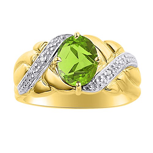 Bague en péridot et diamant plaqué or jaune éclatante et élégante