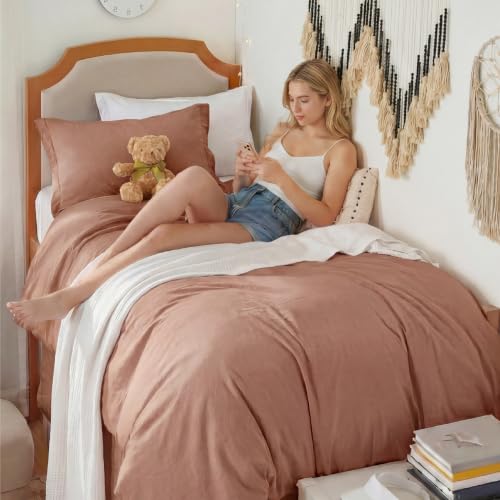 Image of Bedsure Prewashed Twin Duvet Cover, Cotton-Like Bedding Set, Mocha Mousse