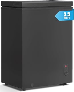TABU 3.5 Cu Ft Compact Chest Freezer - Quiet Freestanding Top Open Freezer with Adjustable Thermostat & Removable Basket, Black