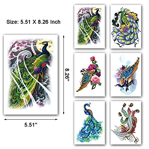 Arm Sleeve Temporary Tattoos, Fake Peacock Half Arm Tattoos And Full Sleeves Tattoo Sticker For Women Men Makeup, 8-Sheet #TOP4