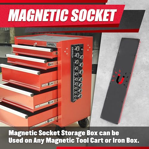 Image of Magnetic Socket Organizer Set, 1 /2 inch, 1 /4 inch and 3 /8 inch SAE & Metric Deep & Shallow Tools Tray Holder Kit, holds 199pcs Sockets (sockets not included) (8PC 1 /2&3 /8&1 /4) 丨8PCS