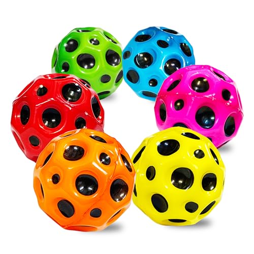 Image of VGRASSP Super Bouncy Rubber Moon Ball Toy for Kids and Adults with Craters - High Bounce, Textured Grip, Perfect for Playtime Fun - Return Gift Foam Ball, Multicolor (Pack of 6)