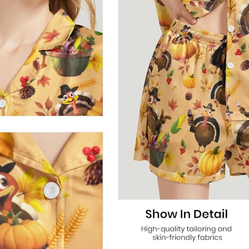 Image of Funny Pajamas for Women Set Print Satin Loungewear Pjs Short Sleeve Button Down Top and Shorts Sets Sleepwear XS-3XL