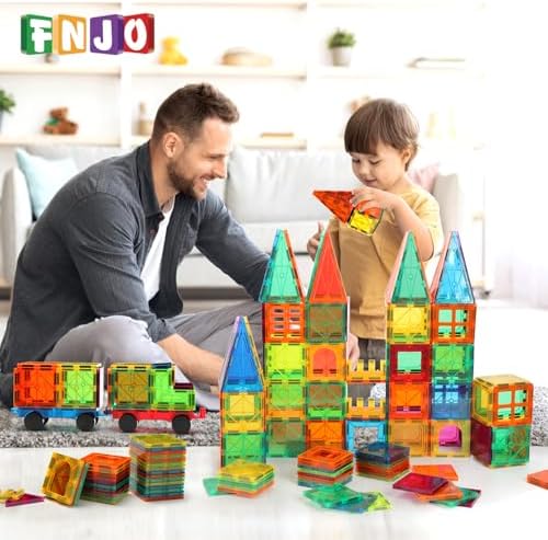 FNJO Magnetic Tiles, 110PCS Magnet Building Set, Magnetic Building Blocks, Construction STEM Learning and Playing Toys for Kids, Montessori Toy for Preschool Boys Girls - 4