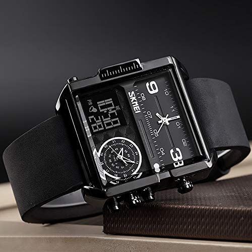 Image of SKMEI Men's Digital Sports Watch, LED Square Large Face Analog Quartz Wrist Watch with Multi-Time Zone Waterproof Stopwatch