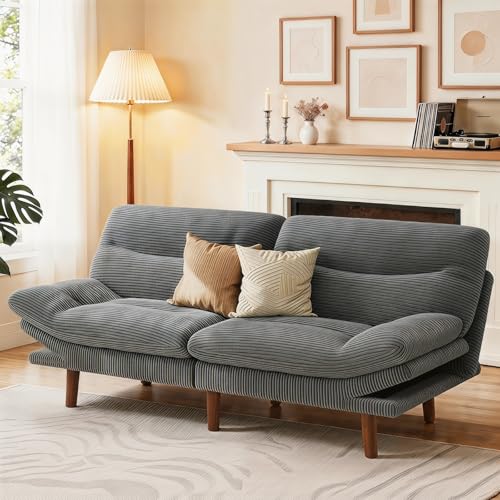 Marsail 66' Futon Sofa Bed, Convertible Corduroy Futon Couch with Adjustable Backrest & Armrests,...
