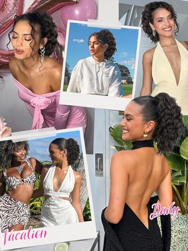 Isaic Ponytail Extension 8 Inch Short Wavy Curly Ponytails Drawstring Ponytail for Black Women Natural Black Pony Tails Hair Extensions Synthetic Hairpiece For Daily Use - Image 4
