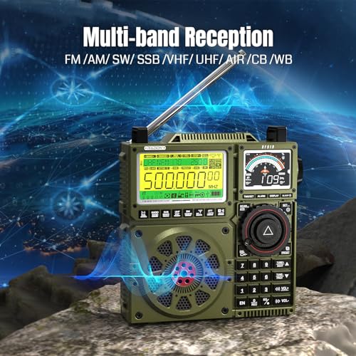 Image of Raddy RF919 SSB Shortwave Radio with NOAA Weather Band, Full Band FM AM SW VHF UHF AIR CB WB and SSB Receiver, with Antenna Tuner, 3 External Antenna Ports, 5000mAh Rechargeable Battery (Army Green)