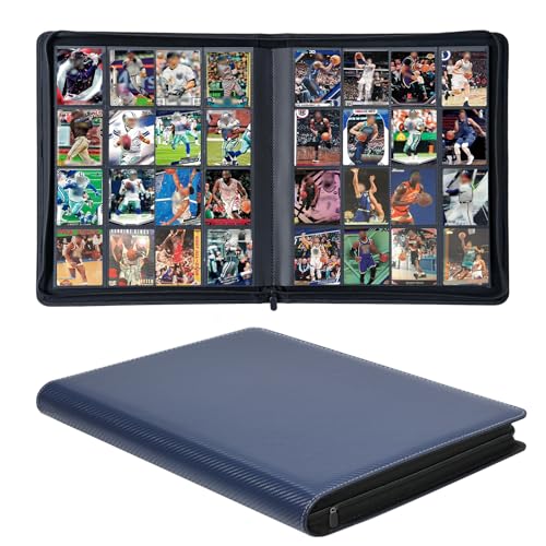 HESPLUS 1000+ Pockets Trading Card Binder, 16 Pocket Ringless Card Binder Album Folder - Premium Side Loading Zip Binder for Yu-Gi-Oh, TCG, Sports, Game Trading Cards -Navyblue