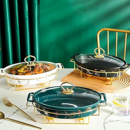 Plat à réchaud d'exception en céramique et marbre pour grand buffet