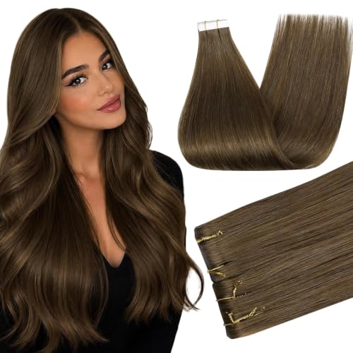 Full Shine Injected Tape In Extensions Human Hair, Smoky Ash Brown 22 Inch