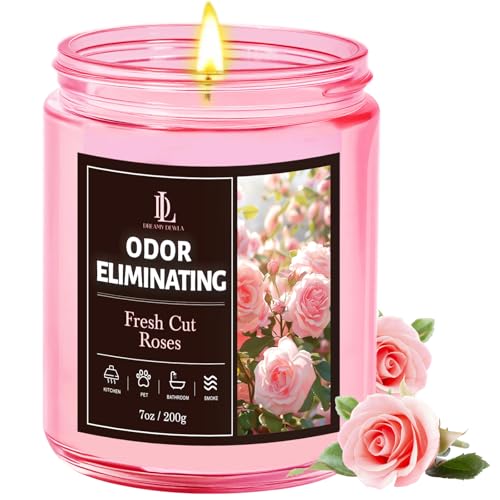 Fresh Cut Roses Odor Eliminating Candle Romantic Floral Scent for Bedroom & Bathroom Gently Covers Everyday Odors Air Freshing Scented Candles Soy Candle Gifts for Women Men 7oz
