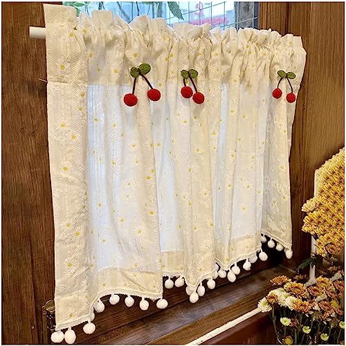 OLizee Embroidery Daisy Valance Curtain With...