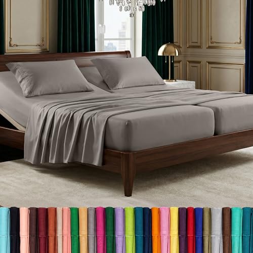 Image of Elegant Comfort Luxurious 1500 Premium Hotel Quality Microfiber Three Line Embroidered Softest 5-Piece Bed Sheet Set, Wrinkle and Fade Resistant, Split King, Gray