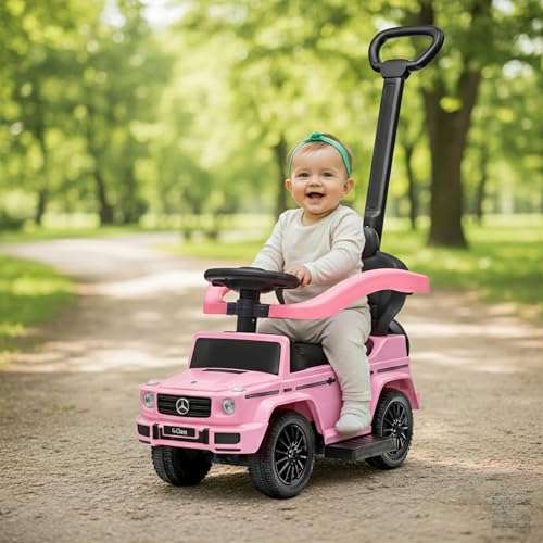 Image of Best Ride On Cars 3 in 1 Mercedes G-Wagon Push Car for Toddlers 1 to 3 Years Old, Kids Outdoor Stroller with Music, Horn Sounds, Realistic Driving Experience, Pink