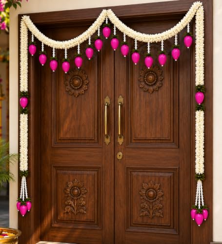 Best Artificial Flower Garlands: Festive Floral Decor 67 iHandikart Handmade Gajra Lotus Bud Toran for Entrance 48 x 48 In...