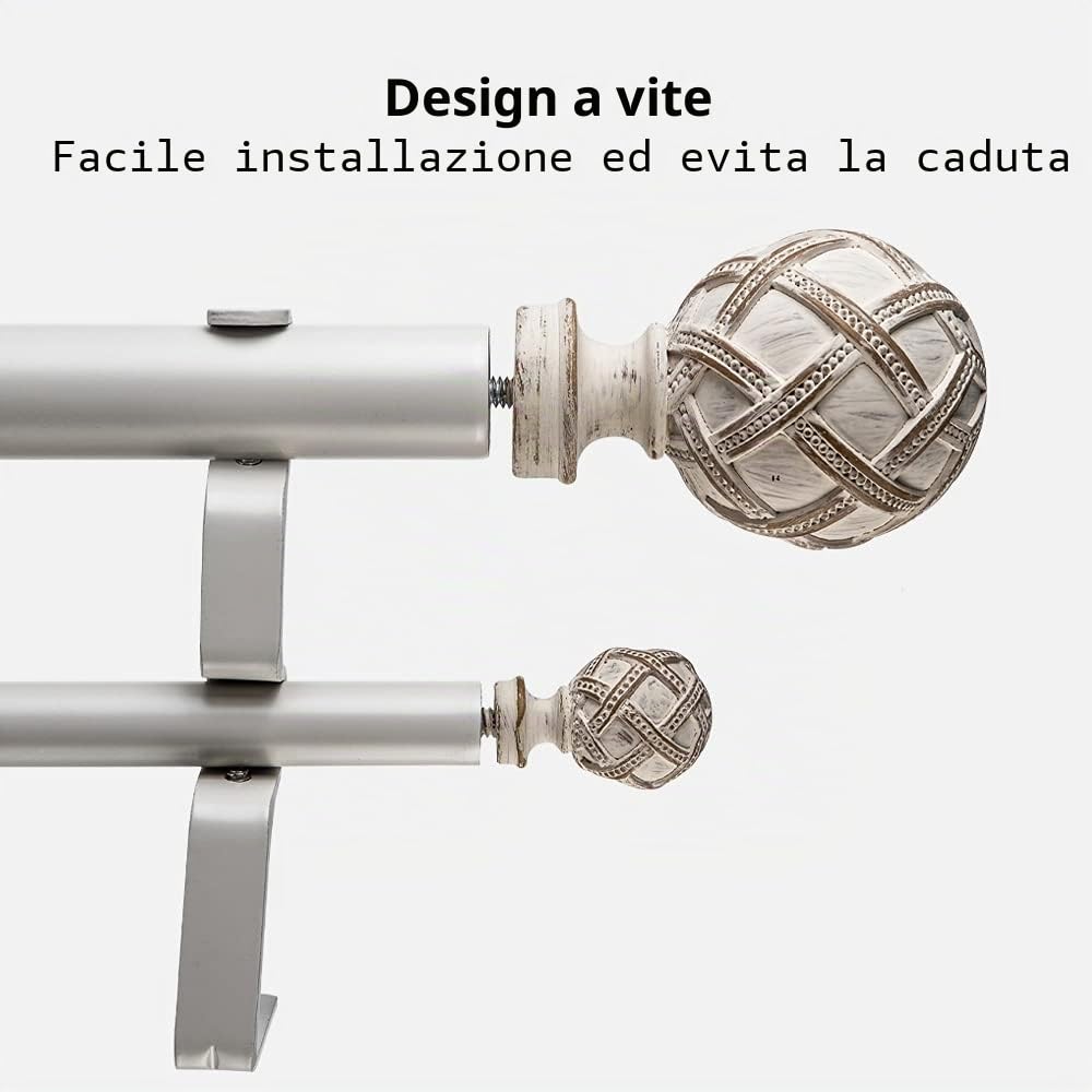 Ycolnaefllr Set Di bastone tende doppio, Diametro 2,5 cm - Estensibile - Regolabile Da 121 Cm A 213 Cm Bianca
