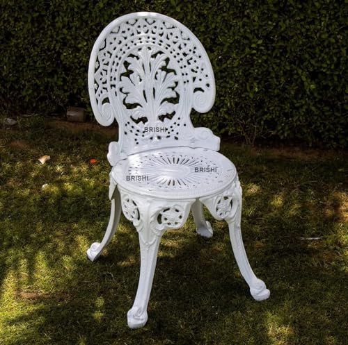 Image of BRISHI Cast Aluminium Garden Patio Seating Chair and Table Set for Balcony Outdoor Furniture with 1 Table and 4 Chairs Set (White)