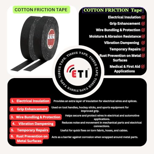 Image of ETI Cotton Friction Tape /Insulation Tape Black 18mmX 18Mtr 1 ROLL