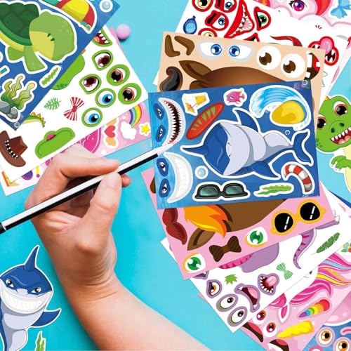 Image of 24 Sheets Make a Face Stickers for Kids Toddlers, Make Your Own Animal Mix and Match Sticker Sheets with Sea Animals Horses Dinosaurs Unicorns for Kids Crafts Party Favors Goodie Bags Stuffers