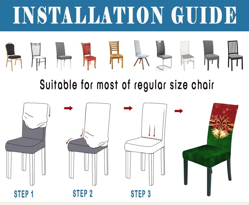 Miniatura 5 de Bnitoam 6 fundas para sillas de comedor navideñas, fundas elásticas con estampado Parsons, protector de asiento para decoración de vacaciones,