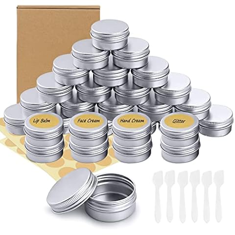 30 Piezas Tarros de Aluminio Recargables con Etiquetas y Mini Espátula Cover