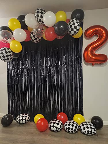 Cortinas de flecos de papel aluminio negro para fondo de fiesta 3.2x8 ft, pack 2 miniatura 5