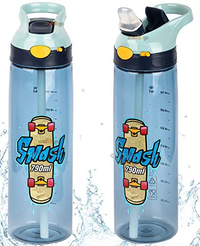 Image of Zest 4 Toyz Water Bottle for Kids Leak-Proof Sipper Bottle with Straw Flip-Top Lid Water Bottle for School Sports Outdoor for Boys and Girls- Blue (790ml)