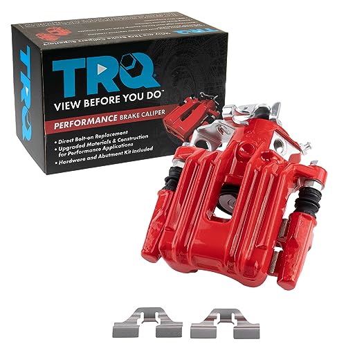 Image of TRQ Rear Right Brake Caliper w /Bracket Performance Red Passenger Side