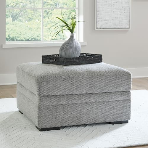 Signature-Design-by-Ashley-Casselbury-Contemporary-Square-Upholstered-Storage-Ottoman-with-Removable-Top-and-4-Cup-Holders-Light-Gray Signature Design by Ashley Casselbury Contemporary Square Upholstered Storage Ottoman with Removable Top and 4 Cup Holders Light Gray