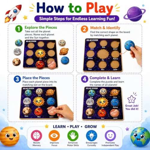 Image of Puzzle Kids Wooden Toys for Kids 3 + Jigsaw Puzzles for Adults Baby Learning Toys Educational Toys Game for Learning Learning Board Parts Anatomy Skeleton - Gift Toys for Boy and Girl (Solar System)
