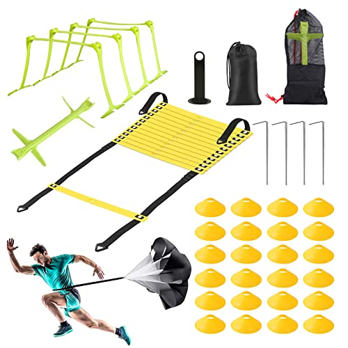 Escala de ritmo entrenamiento de fútbol,Escala de ritmo de entrenamiento,Juego de entrenamiento de velocidad 1 Paracaídas de resistencia 1escalera de coordinación 5 setos ajustables