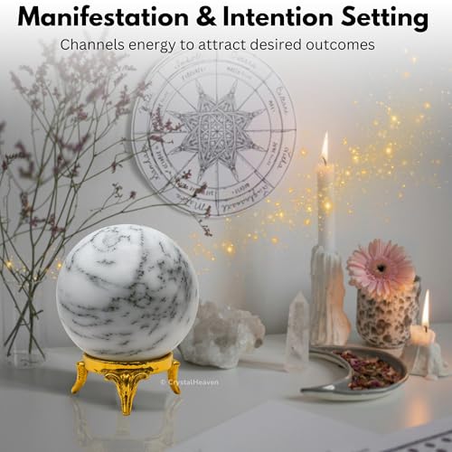 Image of Certified Dendrite Opal Crystal Ball for Meditation - Premium Crystal Vastu Items for Home and Feng Shui Items for Good Luck - Ideal for Pooja Supplies and Spiritual Practices (2 inch Inch)
