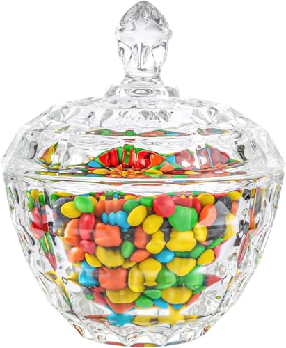 Glass Candy Dish with Lid Decorative Covered Food Storage Organization Clear Sugar Bowl Container Crystal Glass Candy Jar for Home Kitchen Party