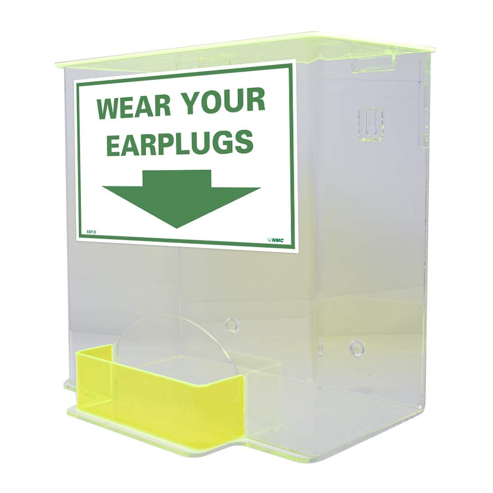 NMC AEP-D Compact Earplug Dispenser with Cover - 12 in. x 13 in. x 8 in. Small, Clear Acrylic Holder with Front Pocket